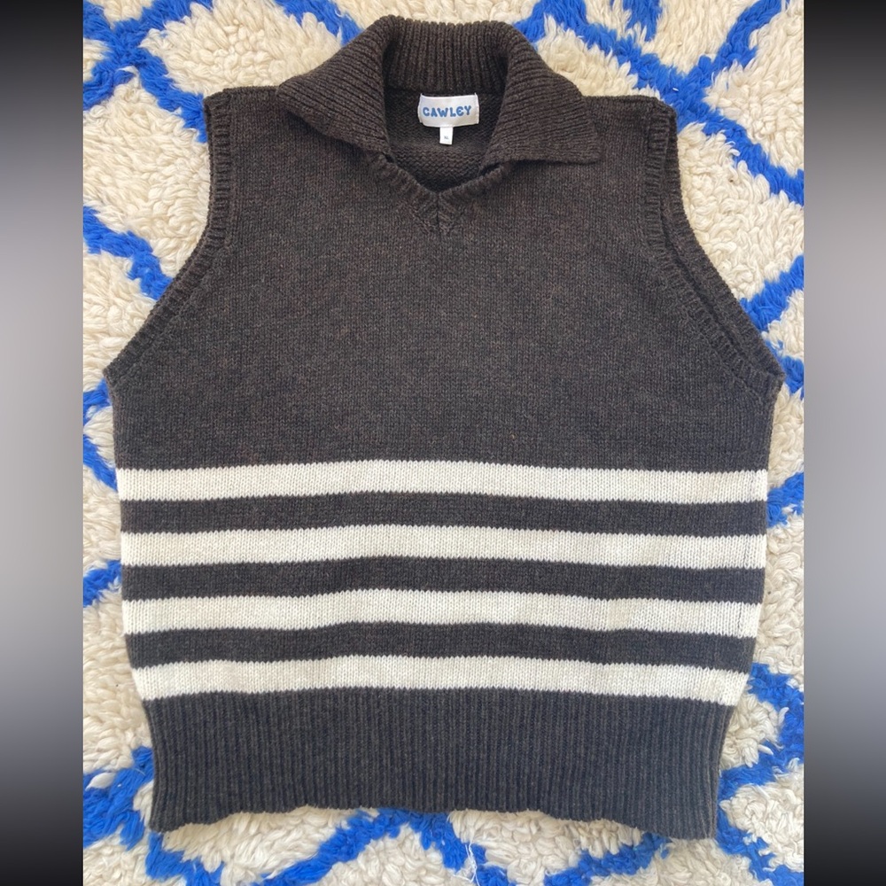 cawley studio violet vest in brown and ecru